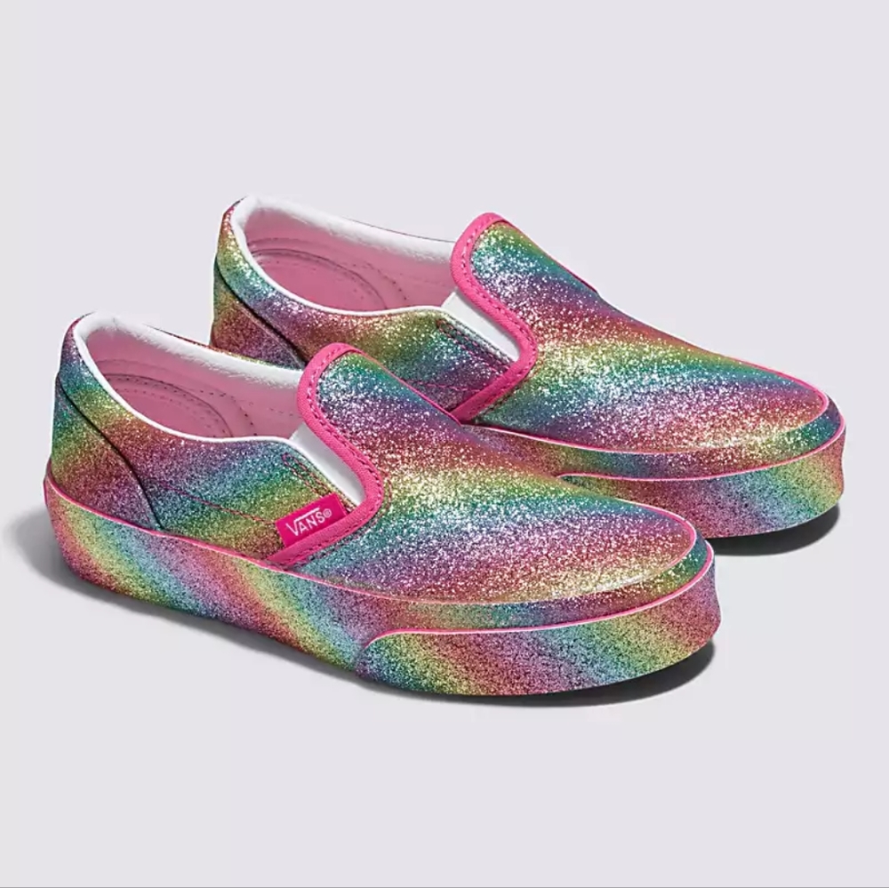 NIB Vans Classic Girls Slip Ons Shoes Various Sizes Glitter Rainglow - Picture 3 of 13